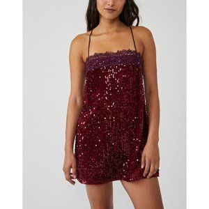 FREE PEOPLE That Girl Sequin Slip / Fig Jam